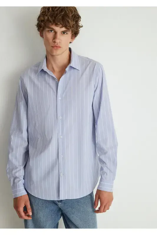 Çizgili Gömlek Regular Fit / Normal Kesim 0211108-70530 - Mavi