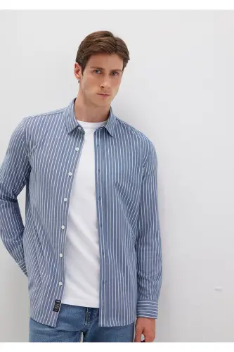 Çizgili Gömlek Slim Fit / Dar Kesim 0211404-91333-Mavi - 1