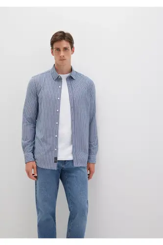 Çizgili Gömlek Slim Fit / Dar Kesim 0211404-91333-Mavi - 2