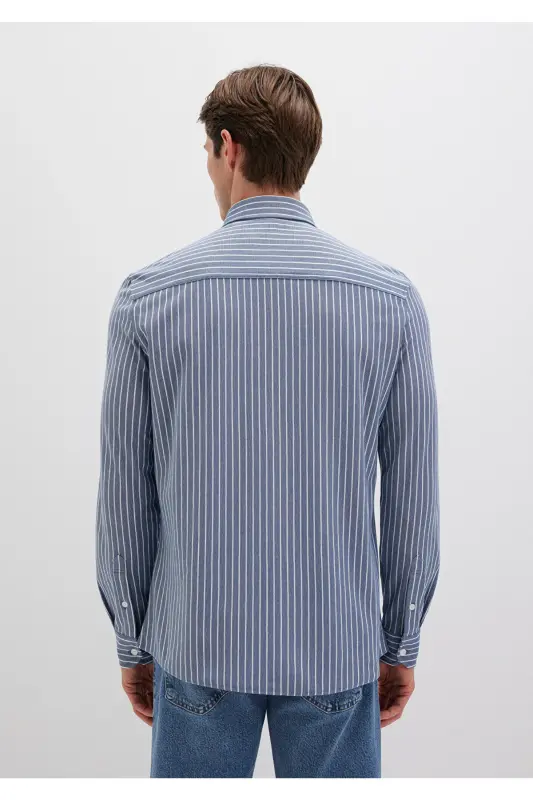 Çizgili Gömlek Slim Fit / Dar Kesim 0211404-91333-Mavi - 4