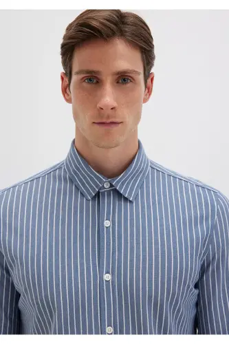 Çizgili Gömlek Slim Fit / Dar Kesim 0211404-91333-Mavi - 5