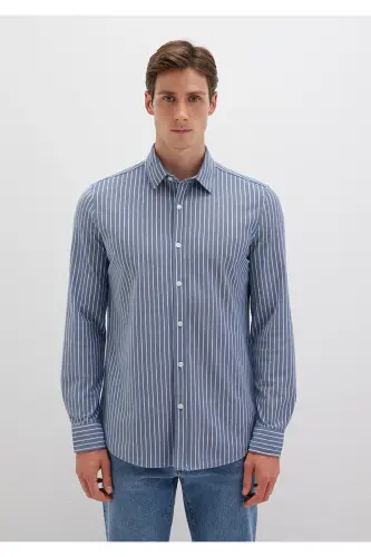 Çizgili Gömlek Slim Fit / Dar Kesim 0211404-91333 - Mavi-91333 - 3