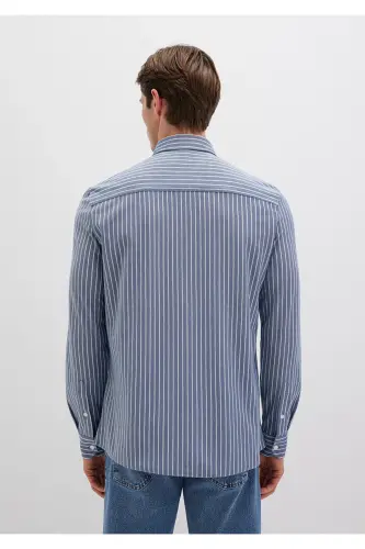 Çizgili Gömlek Slim Fit / Dar Kesim 0211404-91333 - Mavi-91333 - 4