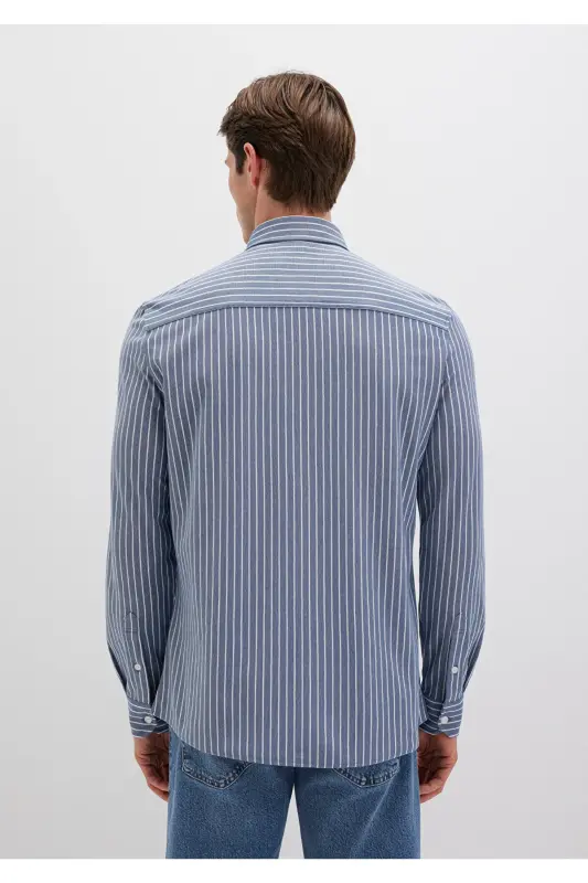Çizgili Gömlek Slim Fit / Dar Kesim 0211404-91333 - Mavi-91333 - 4