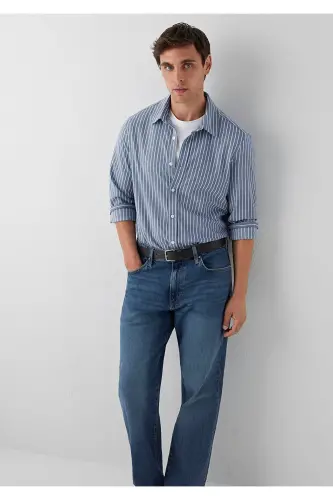 Çizgili Gömlek Slim Fit / Dar Kesim 0211404-91333 - Mavi-91333 