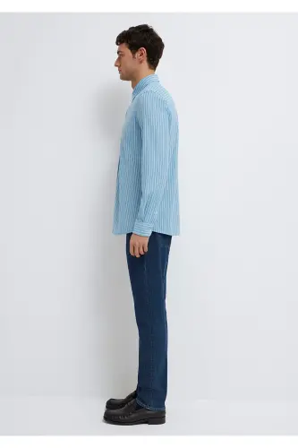 Çizgili Gömlek Slim Fit / Dar Kesim 0211404-91579-Mavi - 5