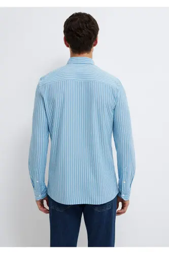 Çizgili Gömlek Slim Fit / Dar Kesim 0211404-91579-Mavi - 6