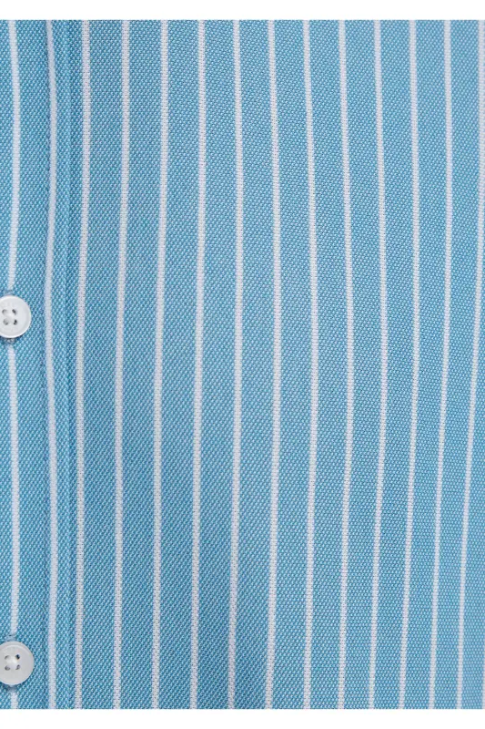 Çizgili Gömlek Slim Fit / Dar Kesim 0211404-91579-Mavi - 8