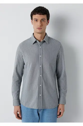Çizgili Gömlek Slim Fit / Dar Kesim 0211404-91730 - Antrasit - 3