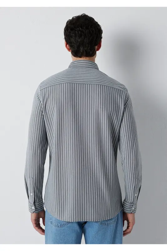 Çizgili Gömlek Slim Fit / Dar Kesim 0211404-91730 - Antrasit - 5