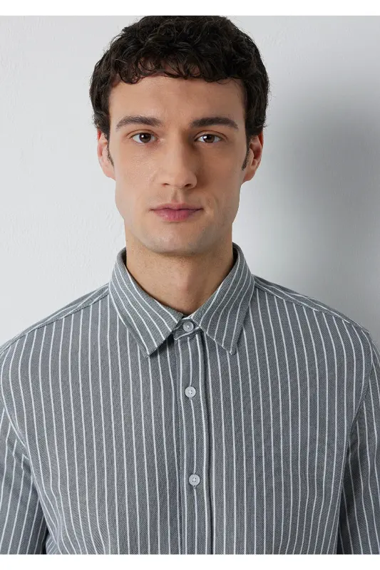 Çizgili Gömlek Slim Fit / Dar Kesim 0211404-91730 - Antrasit - 6