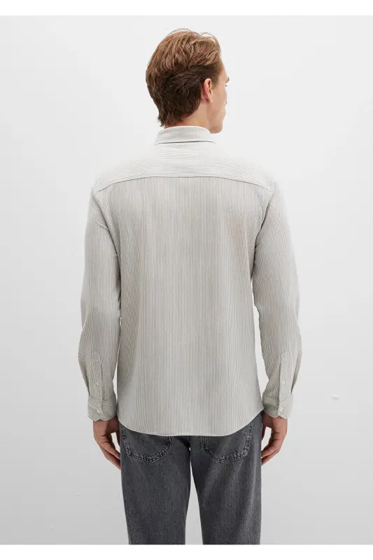 Çizgili Haki Gömlek Slim Fit / Dar Kesim 0211402-91332-Renkli - 5