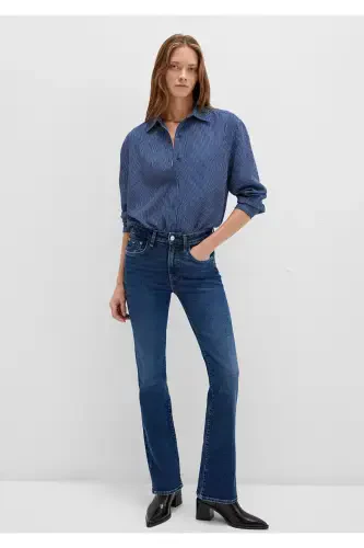 Çizgili Lacivert Gömlek Loose Fit / Bol Rahat Kesim 1210683-80736 - MAVI (1)