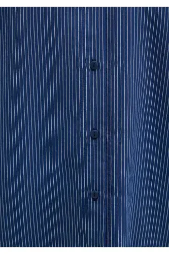 Çizgili Lacivert Gömlek Loose Fit / Bol Rahat Kesim 1210683-80736 - 7