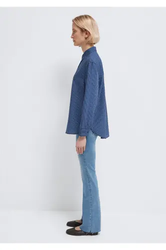 Çizgili Lacivert Gömlek Loose Fit / Bol Rahat Kesim 1210683-80736 - Lacivert-80736 - 5