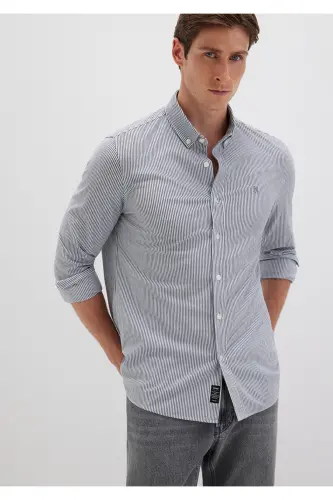 Çizgili Lacivert Gömlek Slim Fit / Dar Kesim 0211402-91331-Lacivert - 2