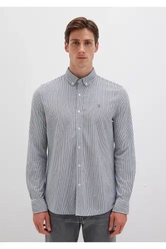 Çizgili Lacivert Gömlek Slim Fit / Dar Kesim 0211402-91331-Lacivert - 4