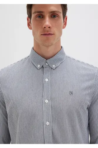Çizgili Lacivert Gömlek Slim Fit / Dar Kesim 0211402-91331-Lacivert - 6