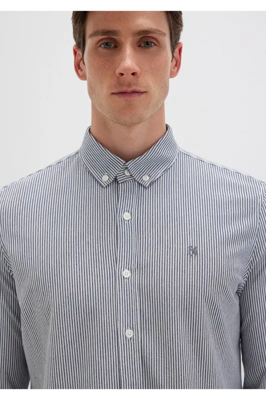 Çizgili Lacivert Gömlek Slim Fit / Dar Kesim 0211402-91331-Lacivert - 6