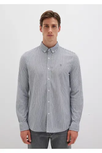 Gestreiftes dunkelblaues Hemd Slim Fit / Slim Fit 0211402-91331 - Lacivert-91331 - 4
