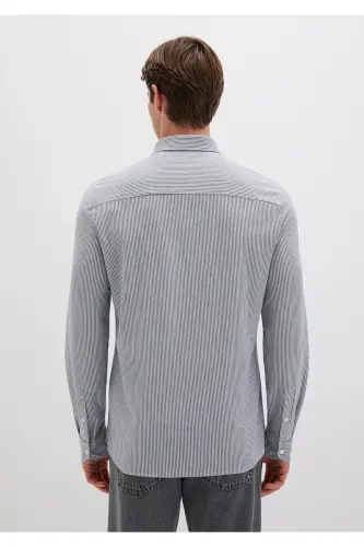 Gestreiftes dunkelblaues Hemd Slim Fit / Slim Fit 0211402-91331 - Lacivert-91331 - 5