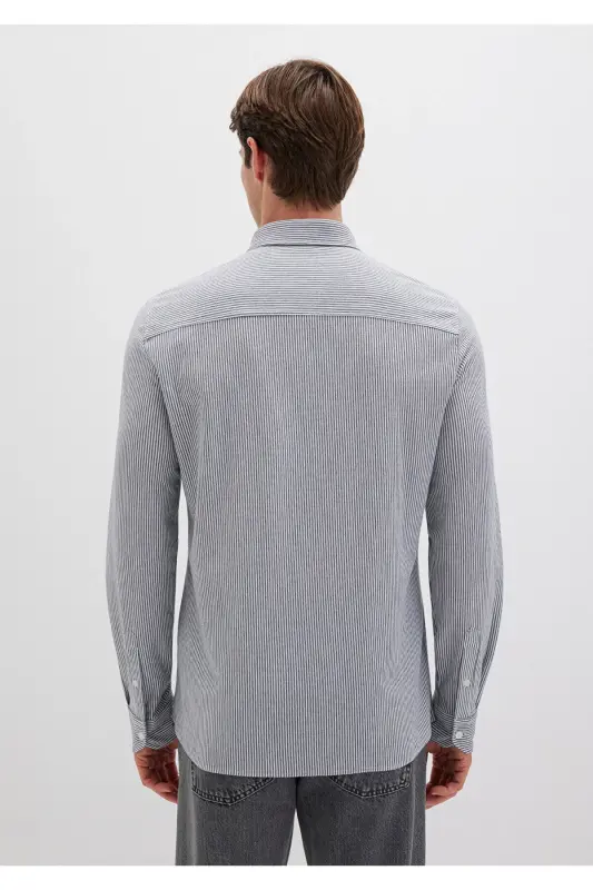 Gestreiftes dunkelblaues Hemd Slim Fit / Slim Fit 0211402-91331 - Lacivert-91331 - 5