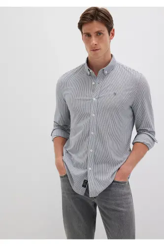 Gestreiftes dunkelblaues Hemd Slim Fit / Slim Fit 0211402-91331 - Lacivert-91331 