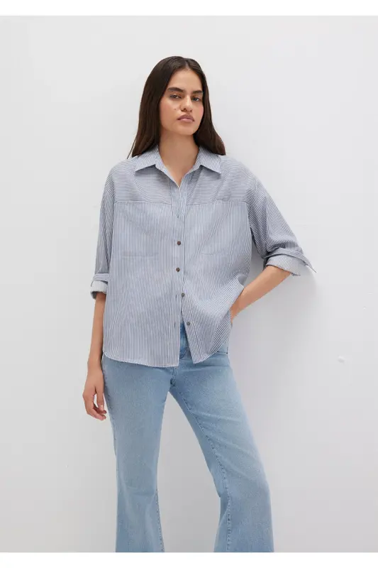 Çizgili Mavi Gömlek Oversize / Geniş Kesim 1211069-89153 - Mavi-89153 - MAVI