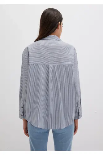 Çizgili Mavi Gömlek Oversize / Geniş Kesim 1211069-89153 - Mavi-89153 - 4
