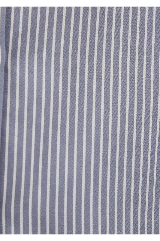 Çizgili Mavi Gömlek Oversize / Geniş Kesim 1211069-89153 - Mavi-89153 - 6