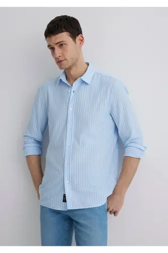 Çizgili Mavi Gömlek Slim Fit / Dar Kesim 0211404-89506 - Mavi-89506 