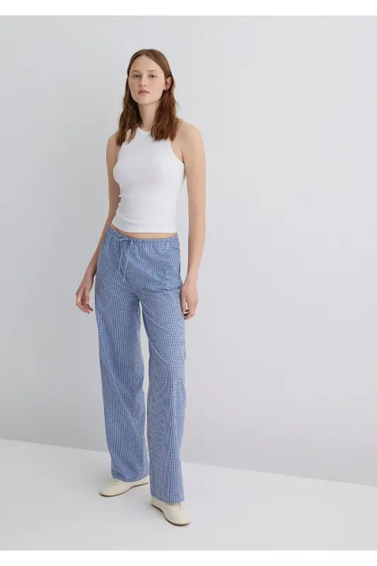 Beli Bağcıklı Pötikare Pantolon 1010999-89860 - Mavi-89860 - MAVI