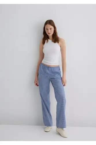 Beli Bağcıklı Pötikare Pantolon 1010999-89860 - Mavi-89860 - 2