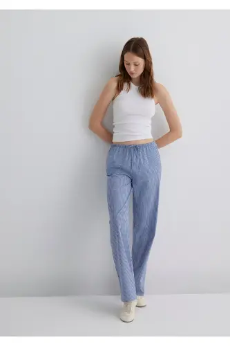 Beli Bağcıklı Pötikare Pantolon 1010999-89860 - Mavi-89860 - 3