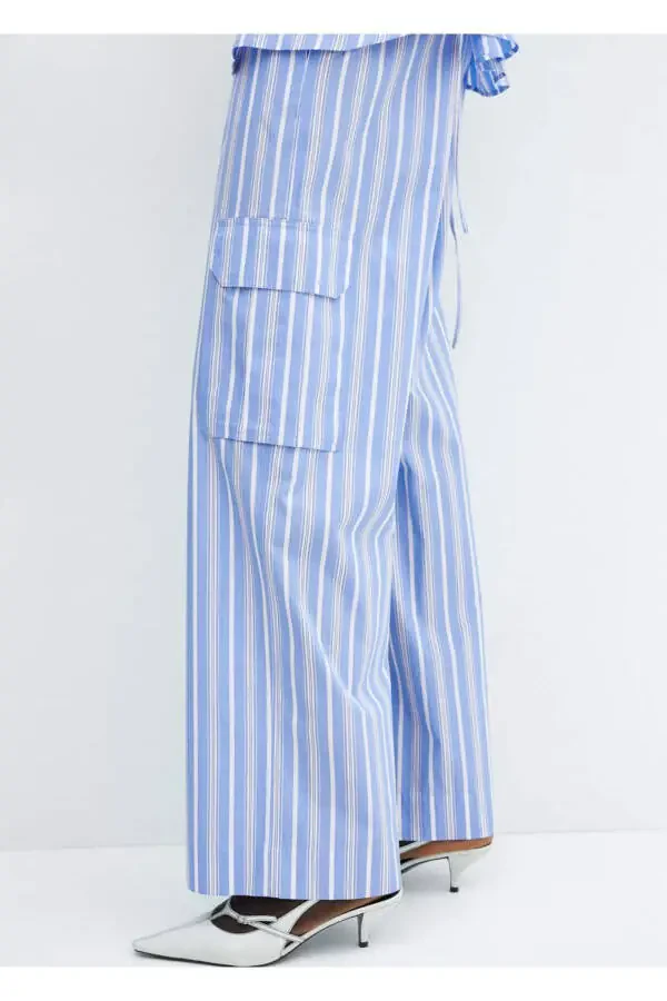 Çizgili pamuklu kargo pantolon - 5