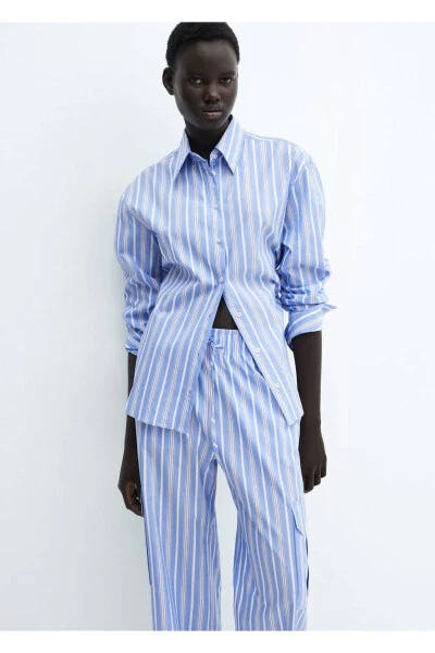 Çizgili pamuklu kargo pantolon - 7