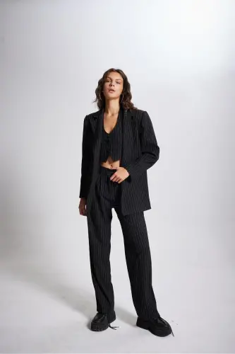 Striped Pantolon Siyah - 7