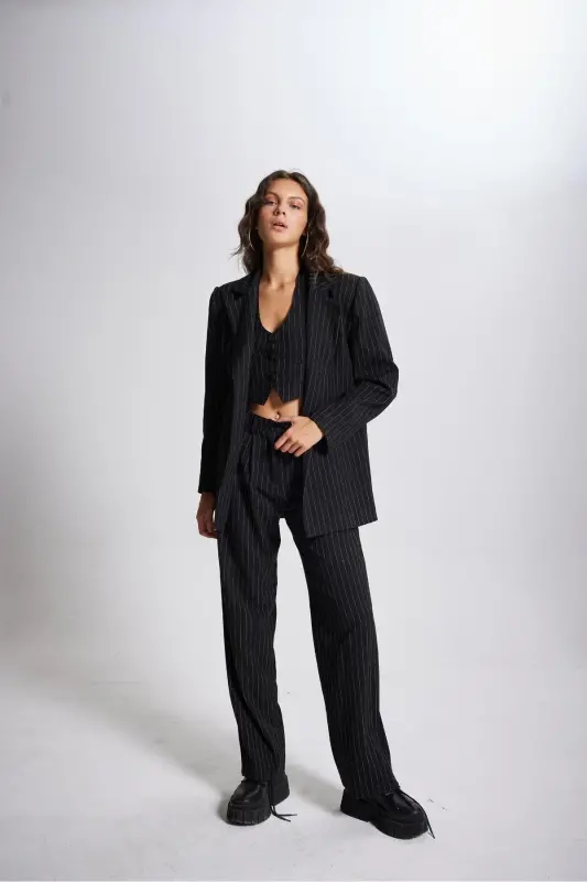 Striped Pantolon Siyah - 7