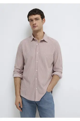 Çizgili Pembe Gömlek Slim Fit / Dar Kesim 0211404-91578 - Pembe-91578 
