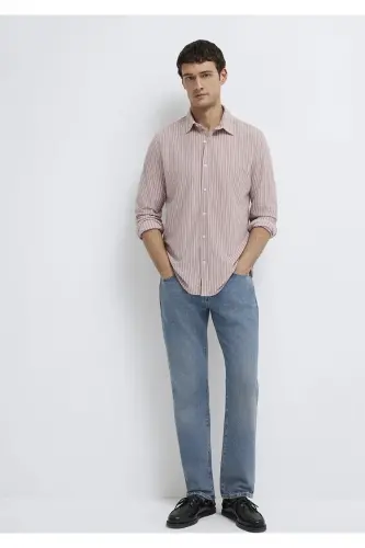 Çizgili Pembe Gömlek Slim Fit / Dar Kesim 0211404-91578 - Pembe-91578 - 2