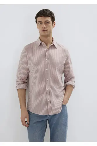 Çizgili Pembe Gömlek Slim Fit / Dar Kesim 0211404-91578 - Pembe-91578 - 3
