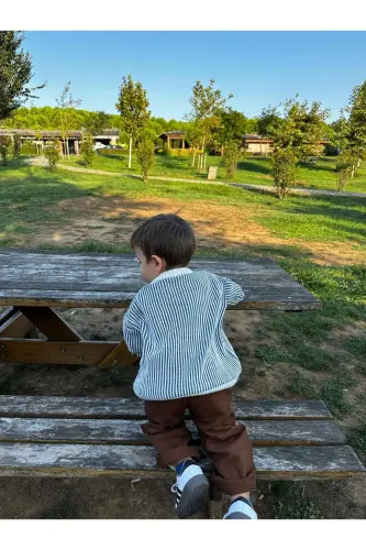 Çizgili Selanik Örgü Oversize Çocuk Triko Kazak (geniş kalıptır lütfen tam beden tercih ediniz ) - İNDİGO - 6