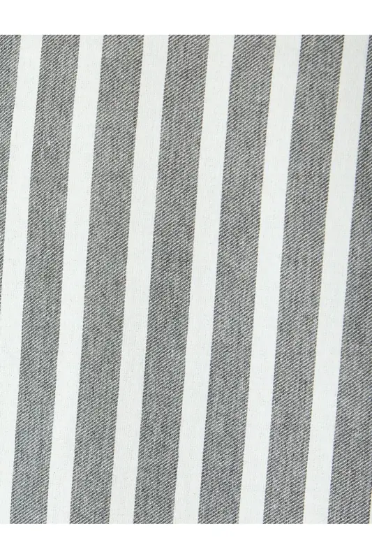 Çizgili Uzun Kollu Düğmeli Yaka Slim Fit Gömlek-Kahve Çizgili - 6