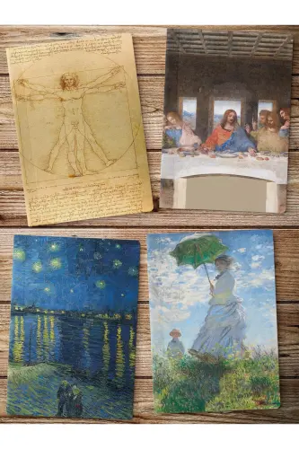 Çizgisiz Defter, Modern Sanat Temalı Notebook 4 Adet, Not Defteri, 64 Sayfa 14*21cm-Sanat 