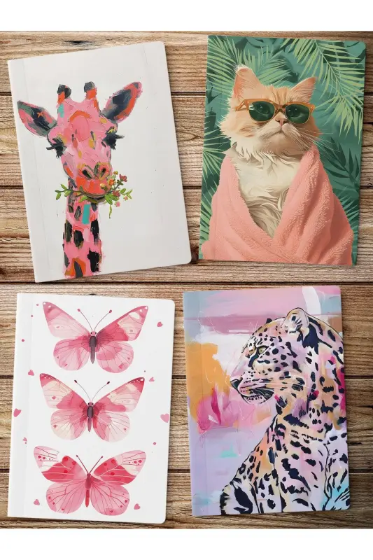 Çizgisiz Defter, Renkli Kapak Notebook 4 Adet, Akıl Defteri, Not Defteri, 64 Sayfa 14*21cm-Renkli - 1