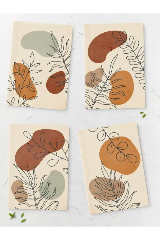 Çizgisiz Defter Seti - Boho - 4 Adet - 14cm*20cm - 64 Sayfa-Renkli VII - POSTIFULL