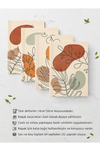 Çizgisiz Defter Seti - Boho - 4 Adet - 14cm*20cm - 64 Sayfa-Renkli VII - POSTIFULL (1)