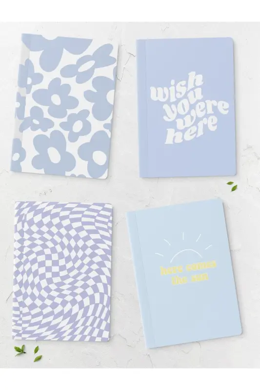 Çizgisiz Defter Seti - Mavi - 4 Adet - 14cm*20cm - 64 Sayfa-Mavi - 1