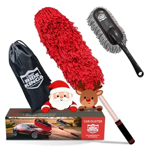Car Duster Exterior Scratch Free,Car Dust Brush with Extendable Telescoping Handle to Remove Pollen,Dusters for Truck,RV and Motorcycle,Large Mop Head, Wax Cotton Hair，Auto Care - RIDE KINGS