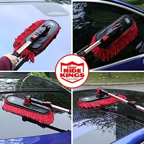 Car Duster Exterior Scratch Free,Car Dust Brush with Extendable Telescoping Handle to Remove Pollen,Dusters for Truck,RV and Motorcycle,Large Mop Head, Wax Cotton Hair，Auto Care - 6